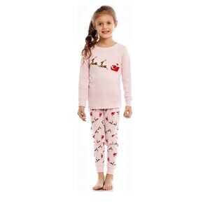 Leveret Girls Christmas Santa's Sleigh Print Cotton Pajama Set